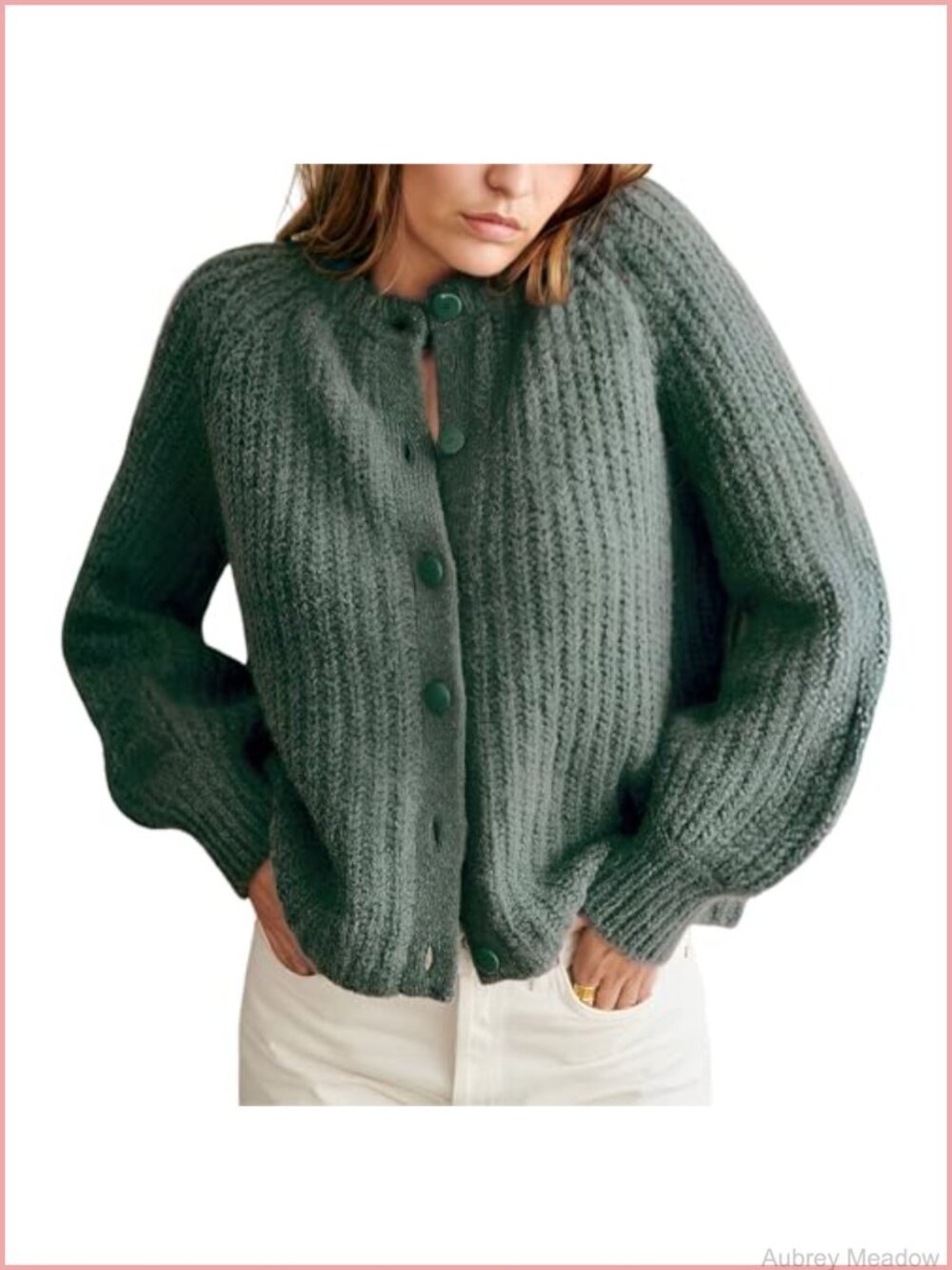 Women's Long Sleeve Crewneck Cardigan Sweater Knit Button Down